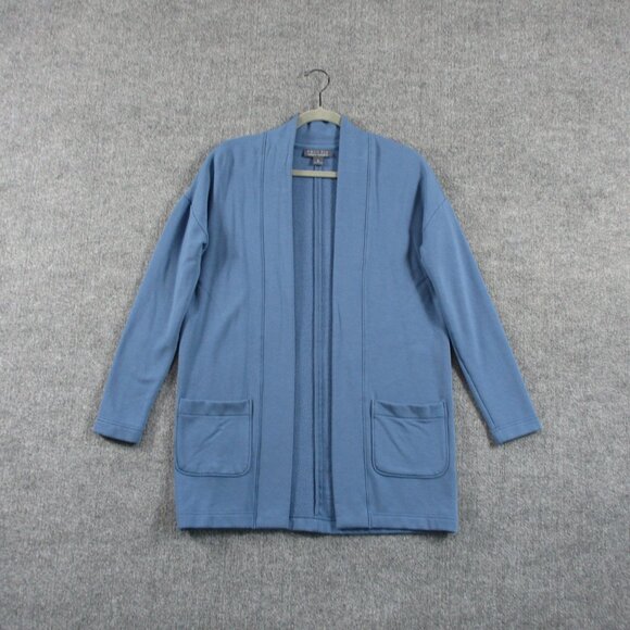 Free Fly Sweater Womens S Blue Cardigan Thermal Fleece Long Open Bamboo Pockets - Picture 1 of 11
